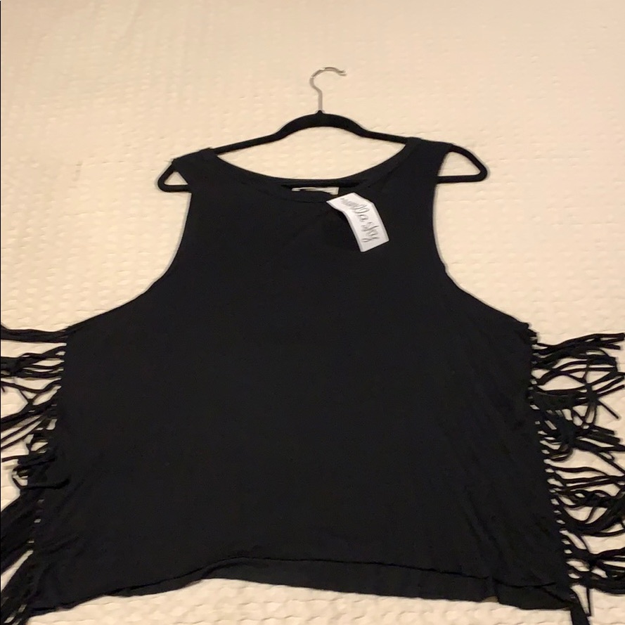 Hippie Love Black Muscle Tank Top With Fringes